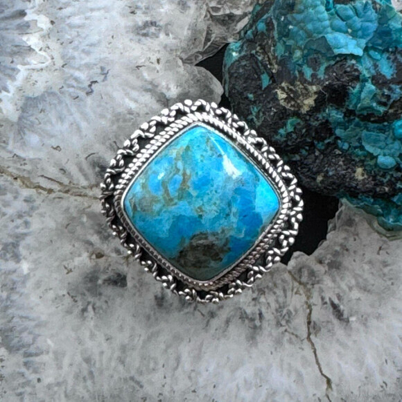 Sterling Silver Southwestern Style Turquoise Bar Ring Size 7 For Women - Picture 2 of 10